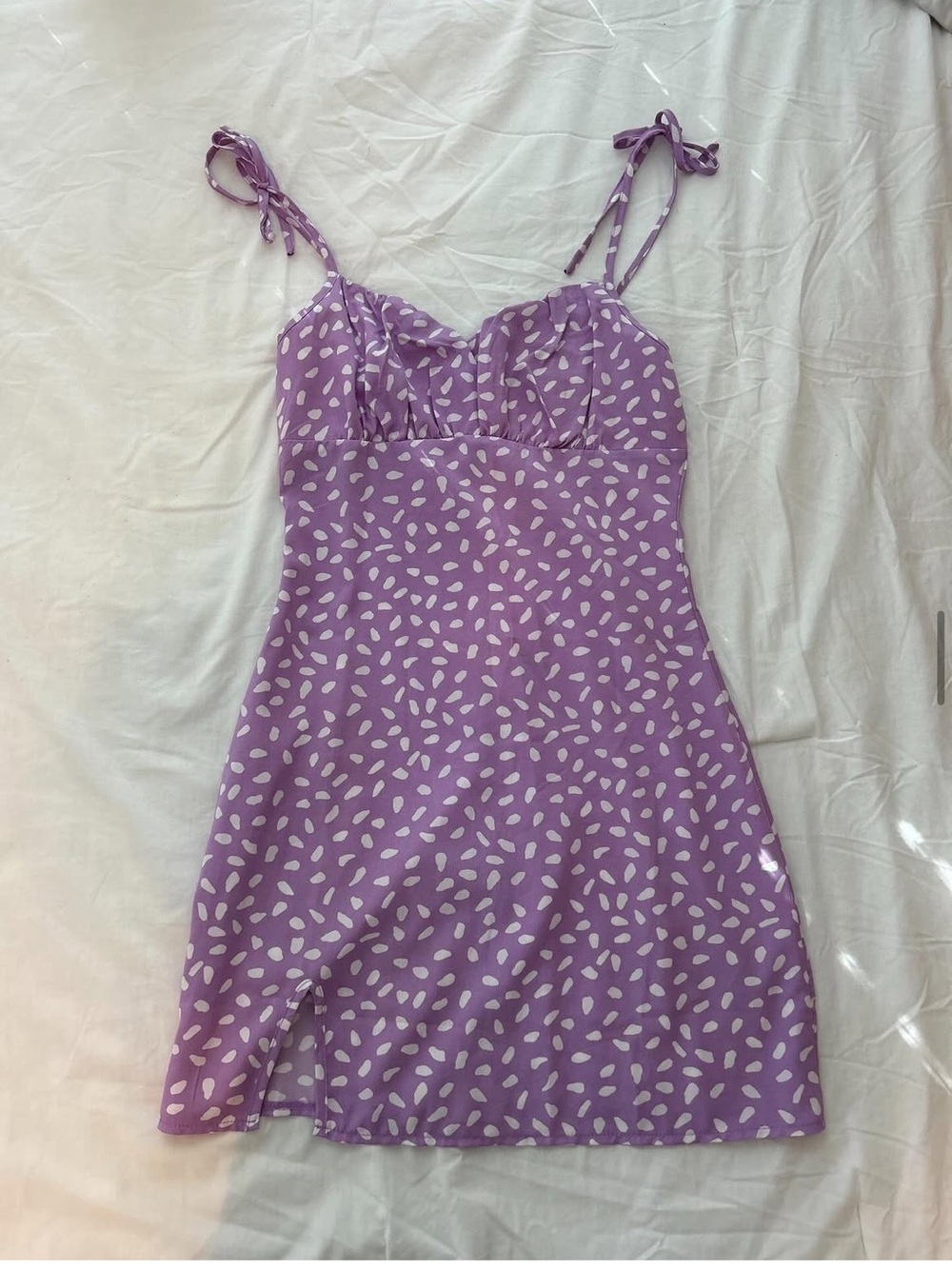 Lavender Spaghetti Strap Slip Dress with White Leaf Print